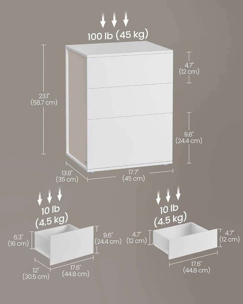 Éjjeliszekrény 3 tárolófiókkal, matt fehér és cappuccino bézs színben