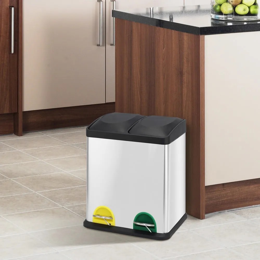 Matt ezüstszínű acél szelektív pedálos szemetes 2x20 l Tri Selectif – MSV