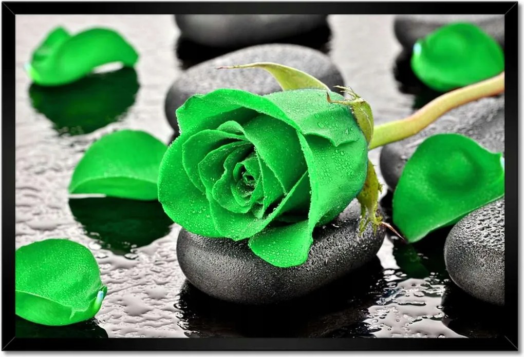 Poszter keretben 60x40 Zöld rózsa kövek