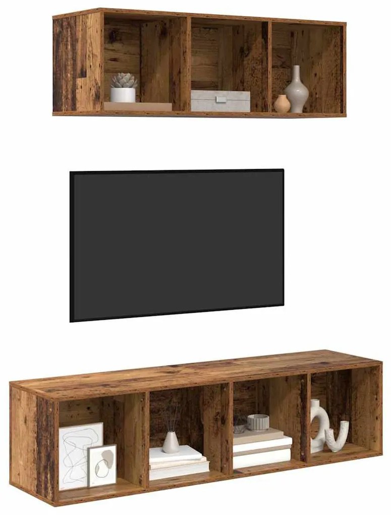 TV Szekrény Szett 2 pcs Régi fa 37 x 37 x 142.5 cm Faanyag
