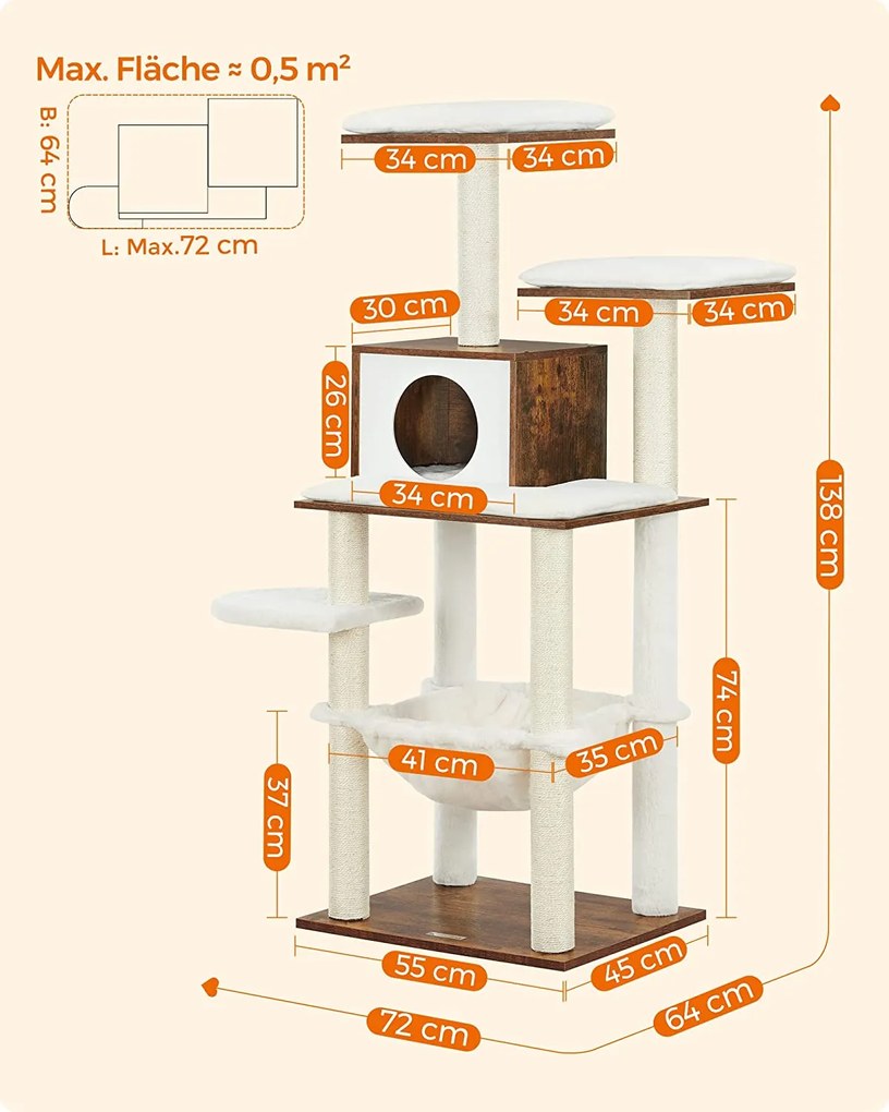 FEANDREA Modern Macska kaparófa, 55 x 138 x 45 cm, rusztikus barna
