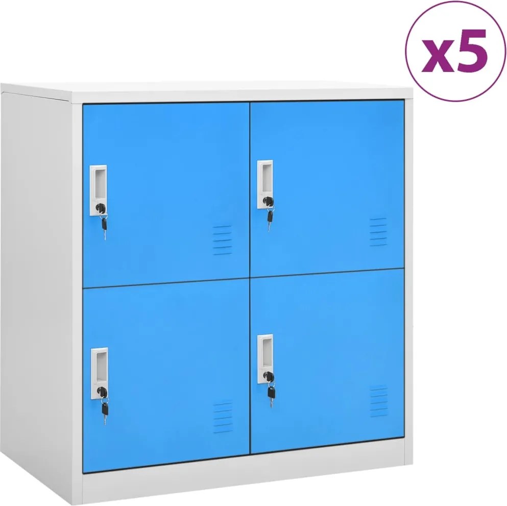 vidaXL 5 db világosszürke-kék acél zárható szekrény 90 x 45 x 92,5 cm
