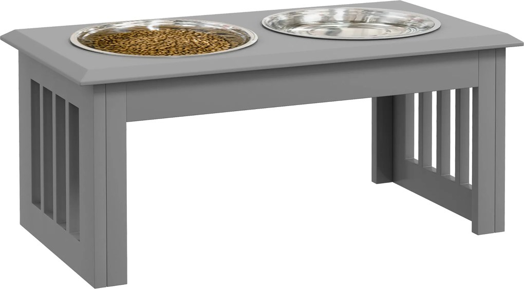 PawHut Magasított Kutya Etető Tál Állomás 2 Tálcával - 2 x 2000ml Rozsdamentes Acél Tálak, Kutya- és Macskatál | Aosom