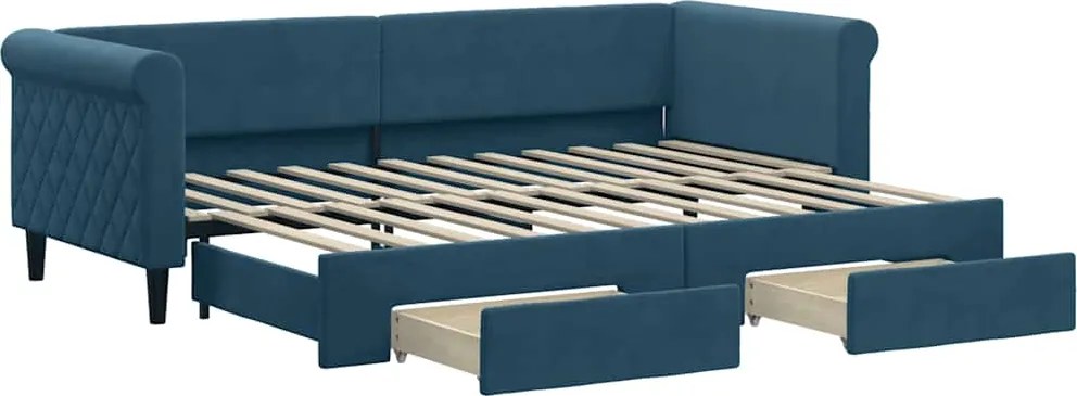 vidaXL kék kihúzható bársony heverő fiókokkal 80 x 200 cm
