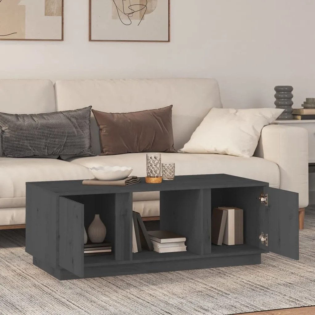 Szürke tömör fenyőfa dohányzóasztal 110x50x40 cm