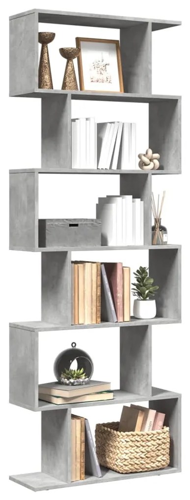 6 szintes betonszürke fa térelválasztó könyvespolc 70x24x193 cm