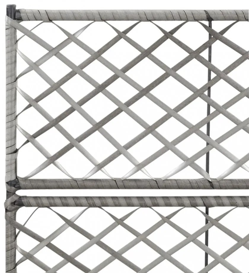 szürke rácsos polyrattan magaságyás 2 kaspóval 58 x 30 x 107 cm
