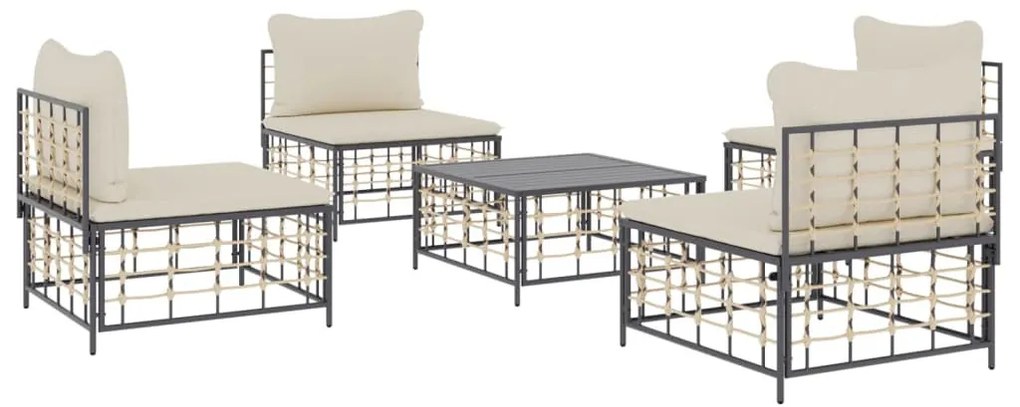 5 részes antracitszürke polyrattan kerti ülőgarnitúra párnákkal
