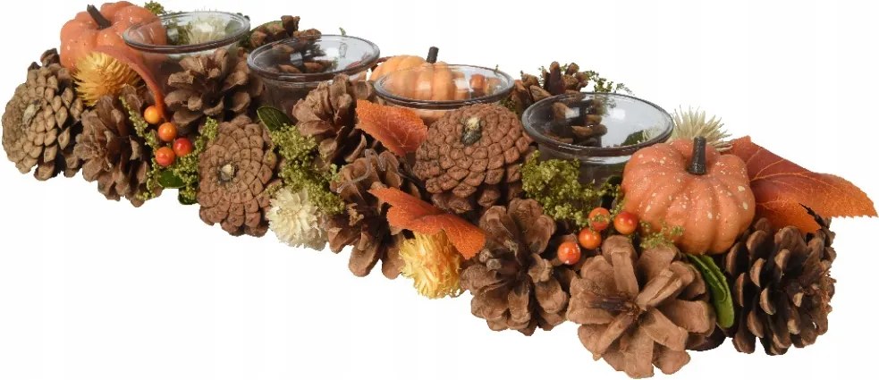 Őszi gyertyatartó Dekoratív Sütőtök Toboz 15x45x9cm