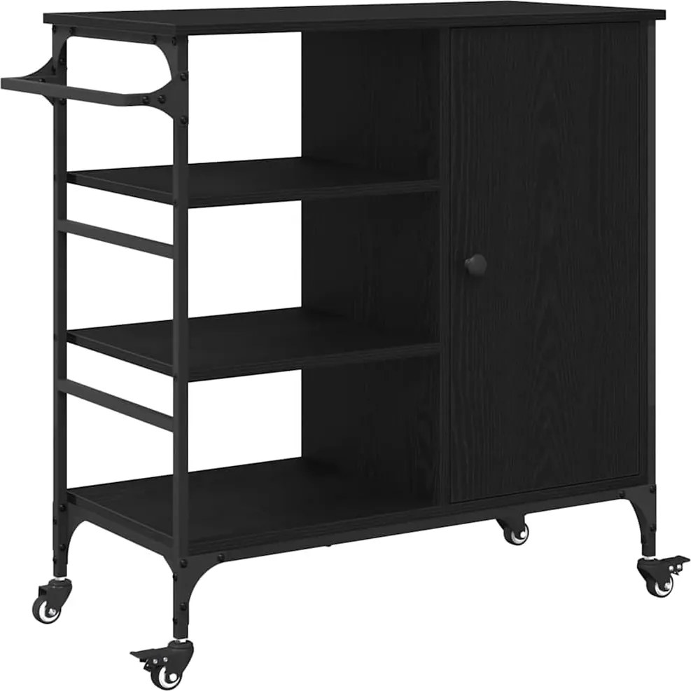 vidaXL Konyhai kocsi Fekete tölgy 87.5 x 39 x 84.5 cm Faanyag