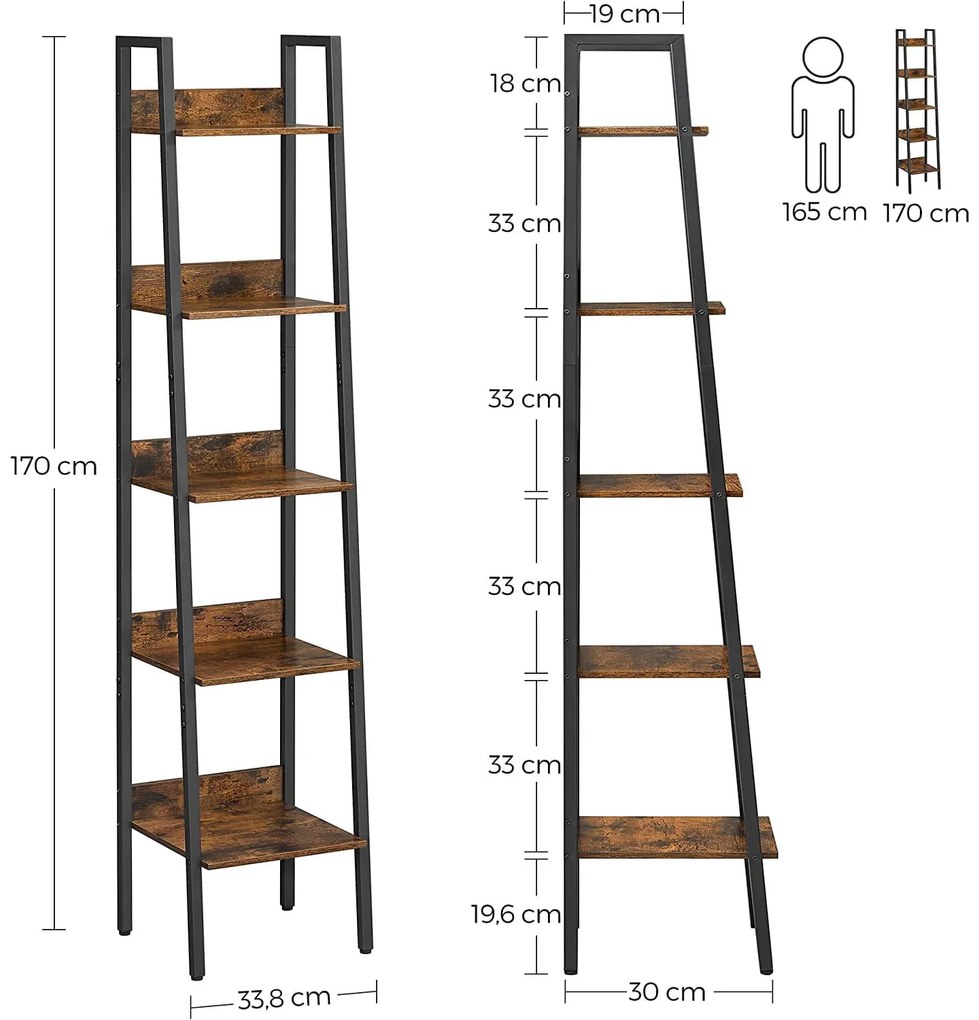 TAYLOR 5 polcos Polc 170x33,8 cm, rusztikus barna