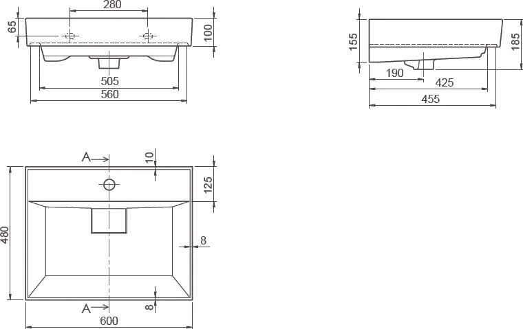 CeraStyle SHARP - MATT BÉZS - porcelán mosdókagyló - 60 x 48 cm