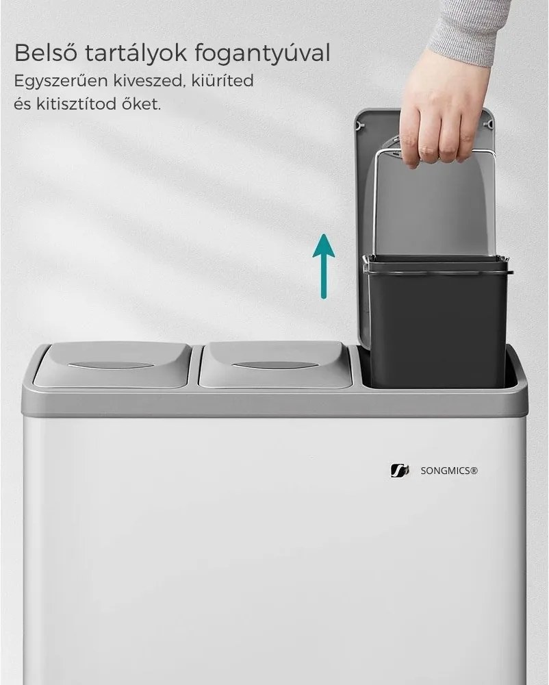 SORT szelektív hulladékgyűjtő, 24l (3x8l), szürke/fehér SongmicsHome