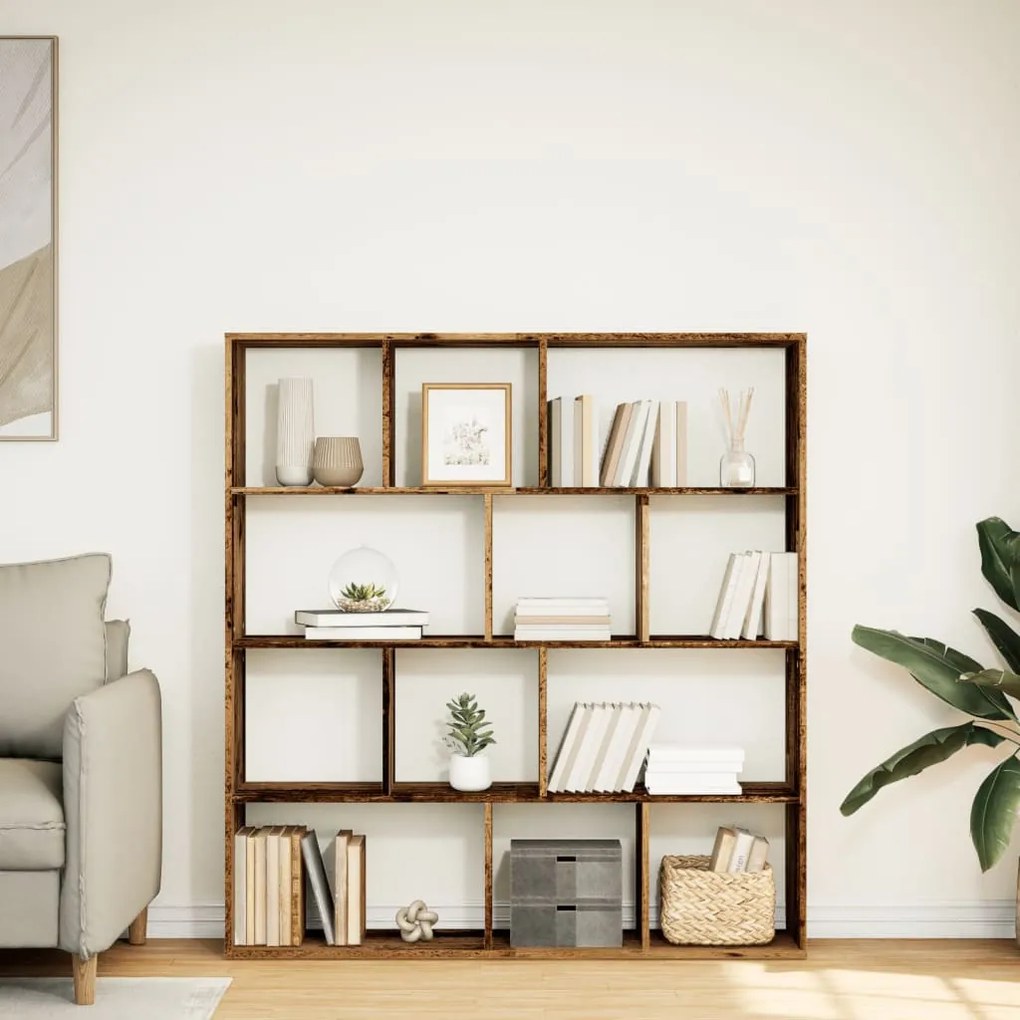 antik fa színű szerelt fa könyvszekrény 132 x 29 x 141,5 cm