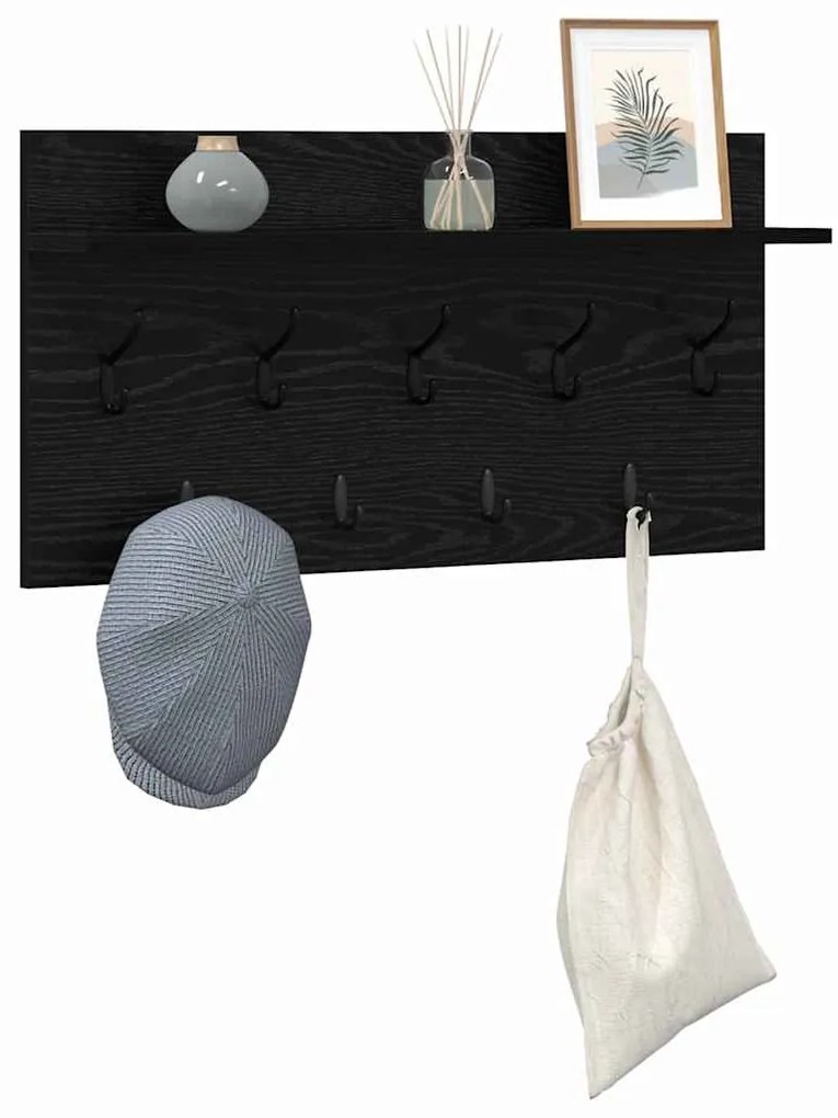 Fali Kabáthorog polcokkal Musta tammi 80 x 40 x 12 cm Faanyag
