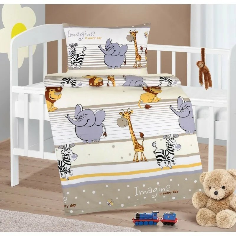 Bellatex pamut bölcsőágynemű Agata Safari bézs, 90 x 135 cm, 45 x 60 cm