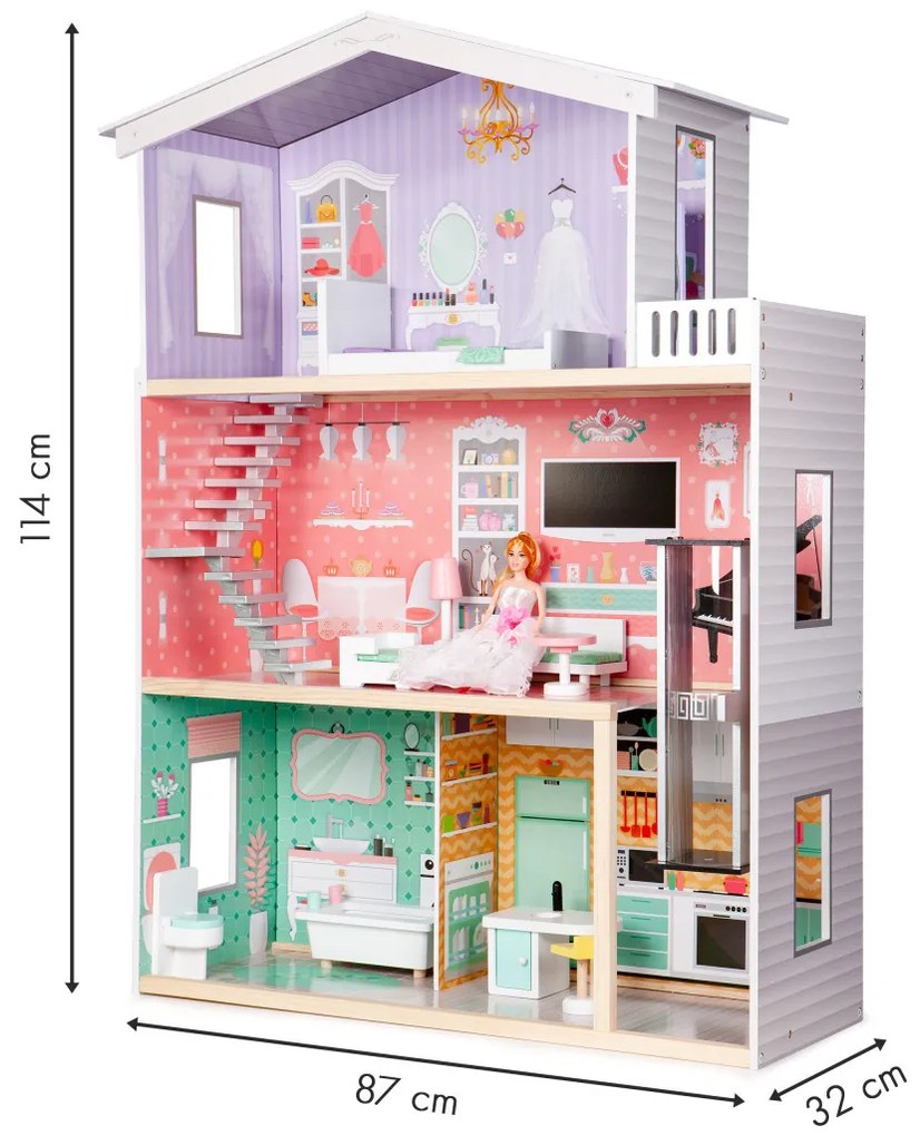 Nagy fa babaház mozgatható lifttel