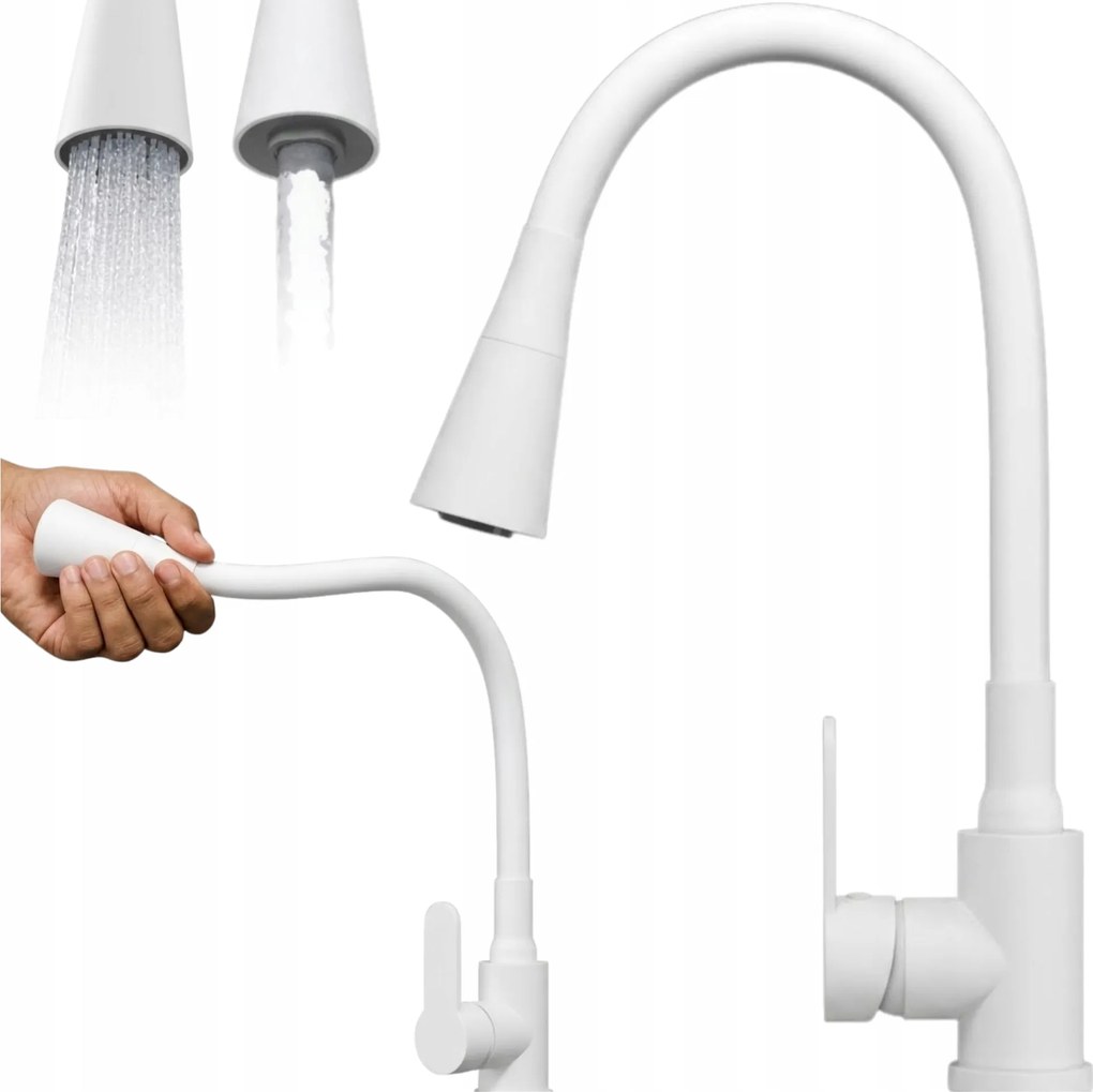 Konyhai Csaptelep Flexibilis Kifolyócső Flexo Csaptelep Fehér Hajlékony Kifolyócső