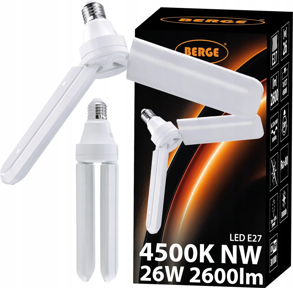 Led izzó E27 26W 2600LM Összecsukható, Állítható Semleges