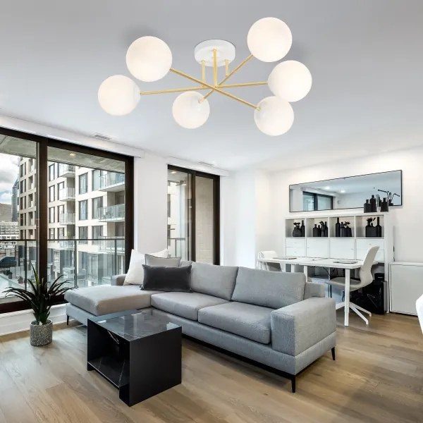 Csillár rúdon MAGNUM 6xE14/10W/230V fehér/arany