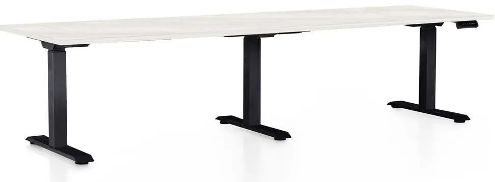 OfficeTech Long állítható magasságú asztal, 260 x 80 cm, fekete alap, fehér kőris