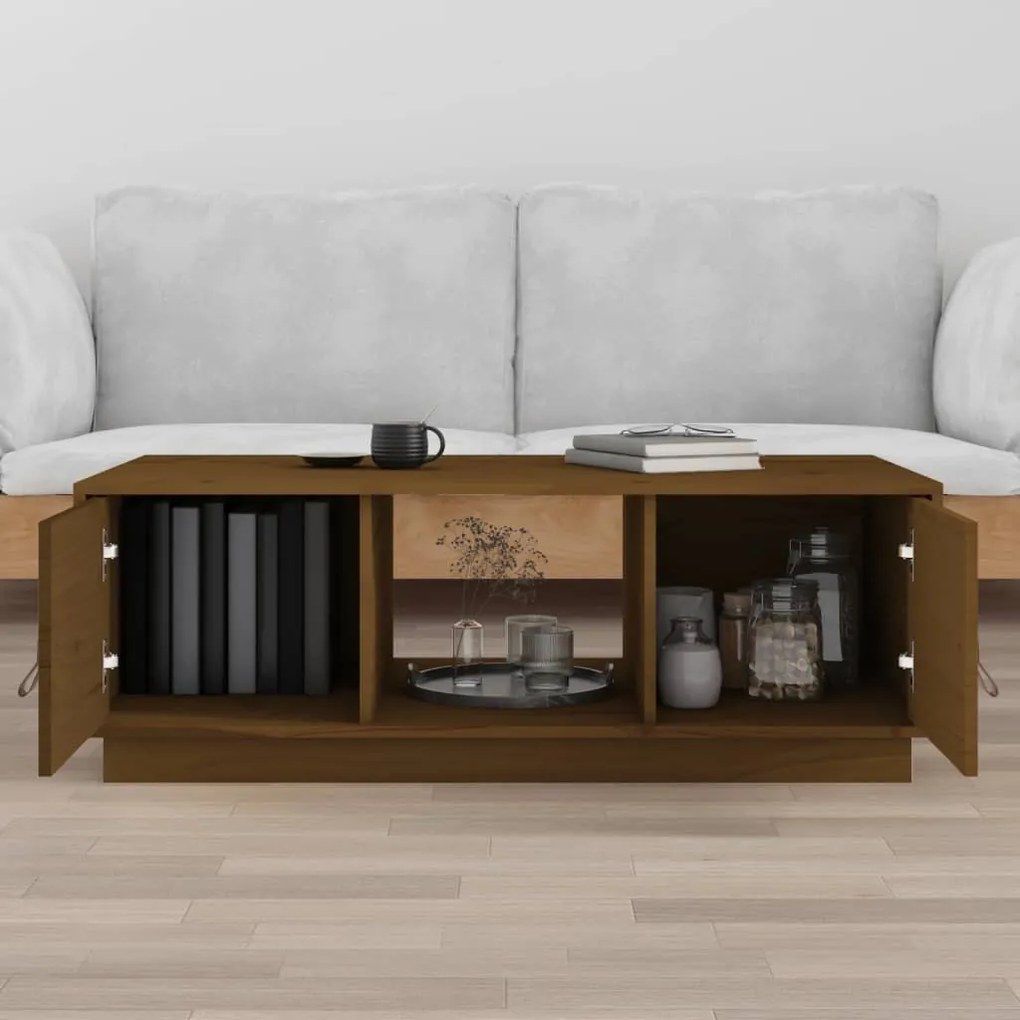 Mézbarna tömör fenyőfa dohányzóasztal 100 x 50 x 35 cm