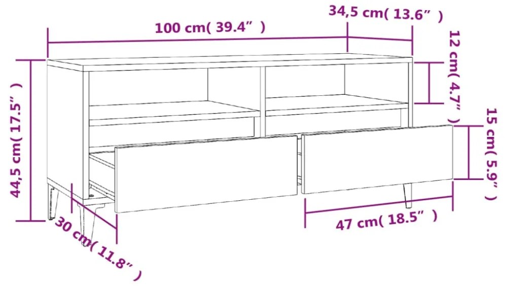 fehér szerelt fa TV-szekrény 100x34,5x44,5 cm