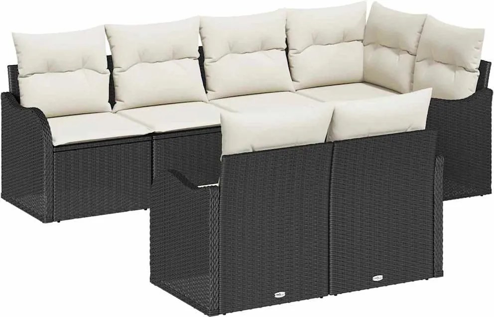 vidaXL Kerti Kanapé Szett párnával tárolóval 7 pcs Fekete Poli rattan