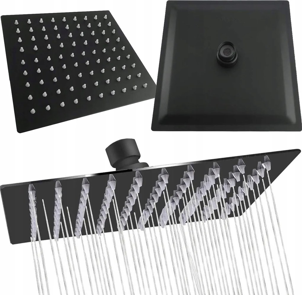 Esőztető Zuhanyfej Acél Vékony Négyzetes Fekete 20 CM