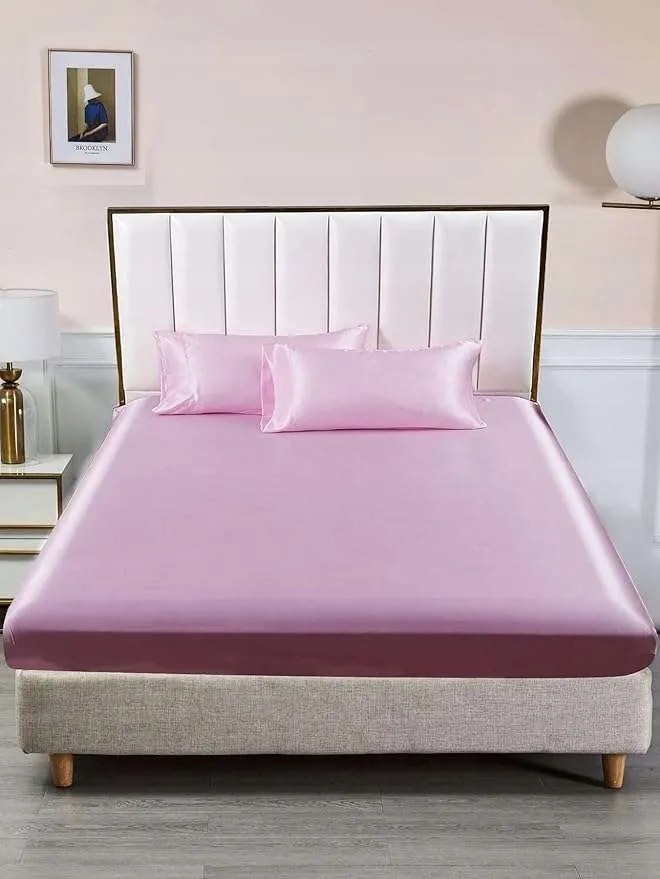 Szatén gumis lepedő 140x200x30cm Rózsaszín