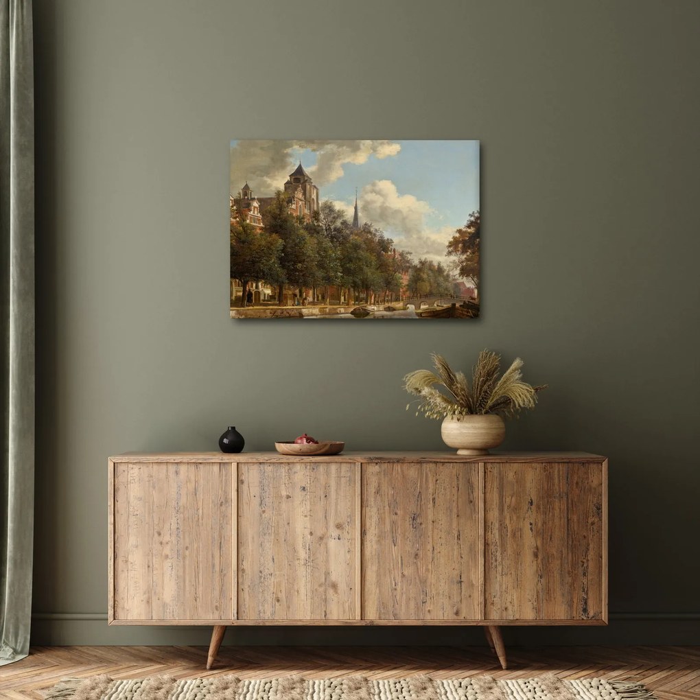 Kép - Jan van der Heyden, View Down a Dutch Canal, reprodukciók (70x50 cm)