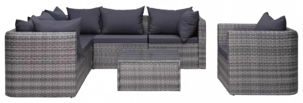 7-részes szürke polyrattan kerti bútorszett párnákkal