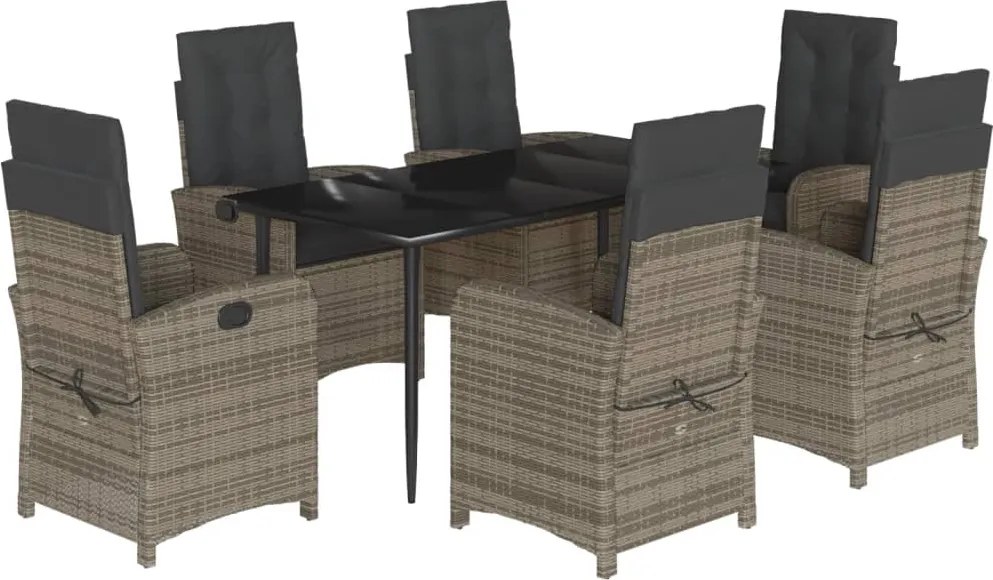 vidaXL 7 részes szürke polyrattan kerti étkezőgarnitúra párnával