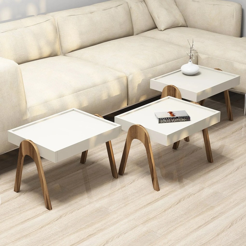 Dohányzóasztal (3 részes) Roma - Walnut, Cream
