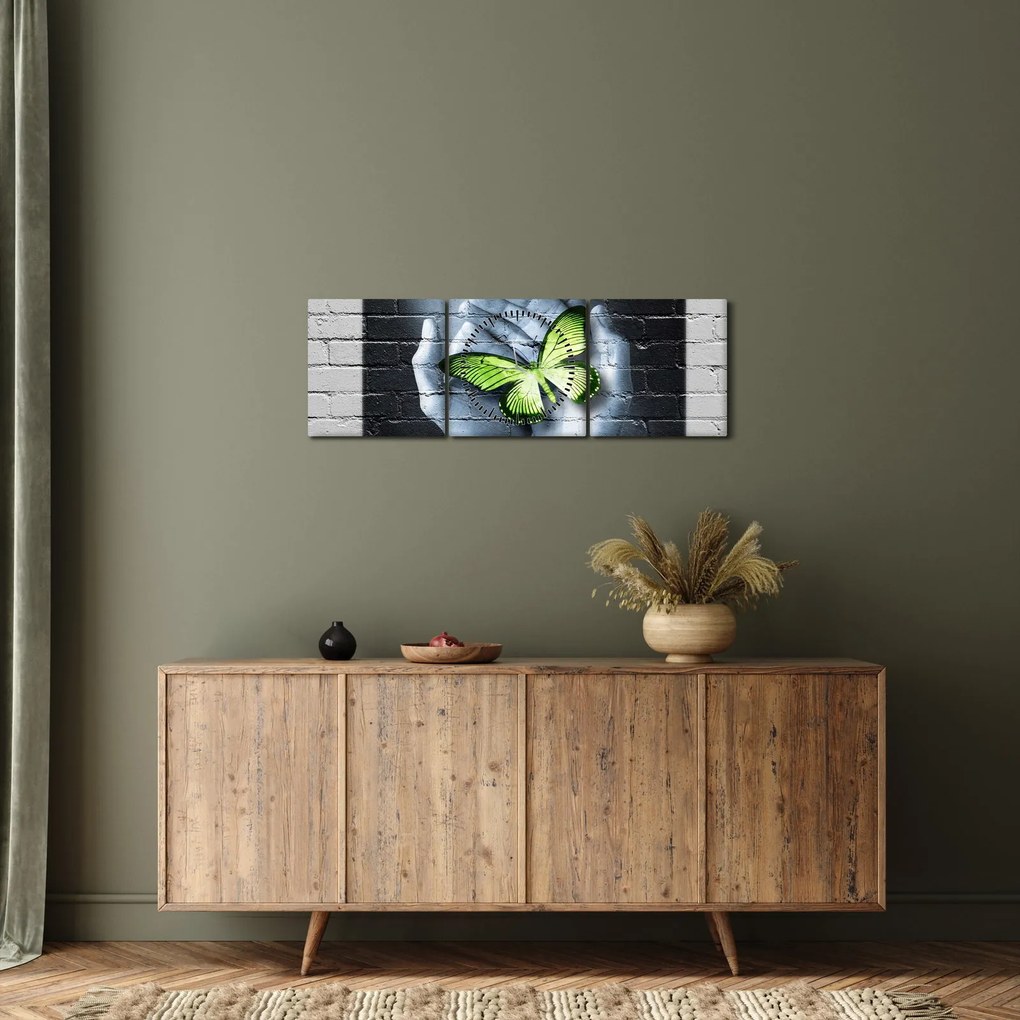 Kép - Zöld pillangó a falon (órával) (90x30 cm)
