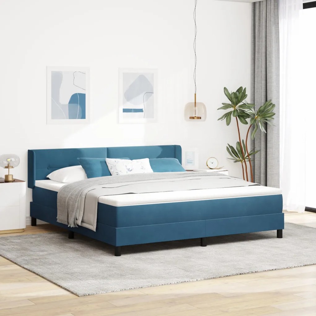 Boxspring Ágy Mattal Sötétkék 180x200 cm Bársonyos