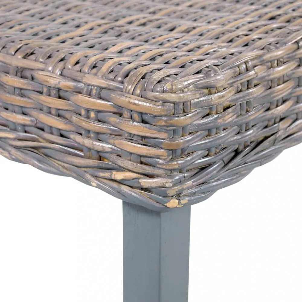 szürke természetes kubu rattan és tömör mahagóni fa pad 110 cm