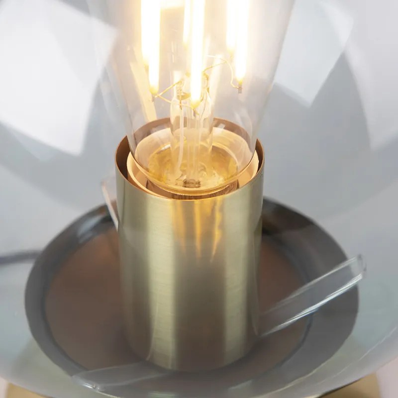 Art Deco asztali lámpa sárgarézzel és kék üveggel - Pallon