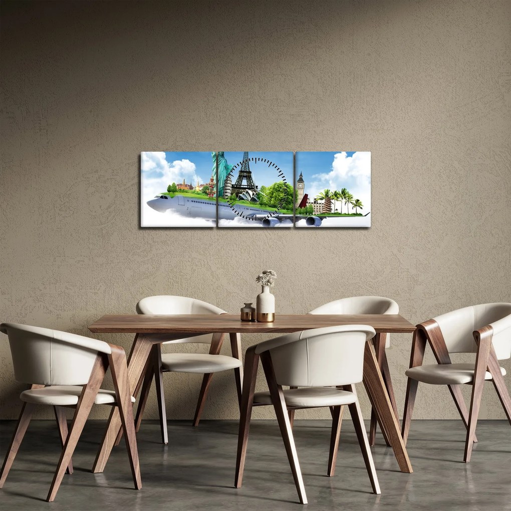 Kép - utazás a világ körül (órával) (90x30 cm)