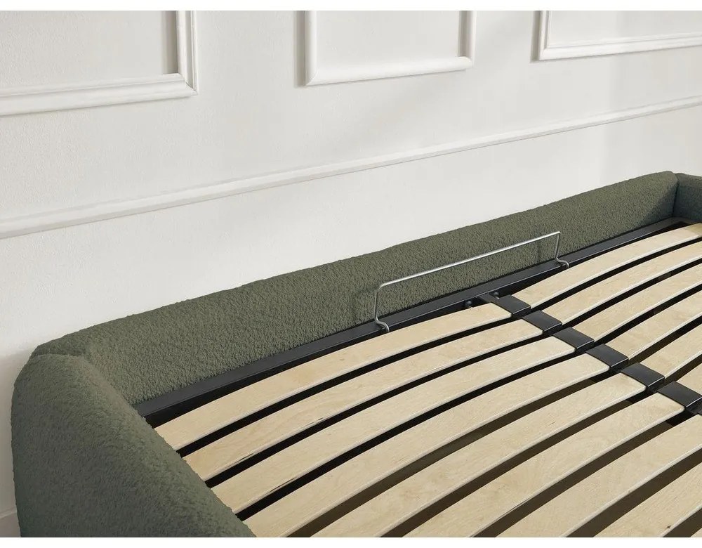 Sötétzöld kárpitozott ágyneműtartós franciaágy ágyráccsal, ágytámla nélkül 180x200 cm Inera – Bobochic Paris