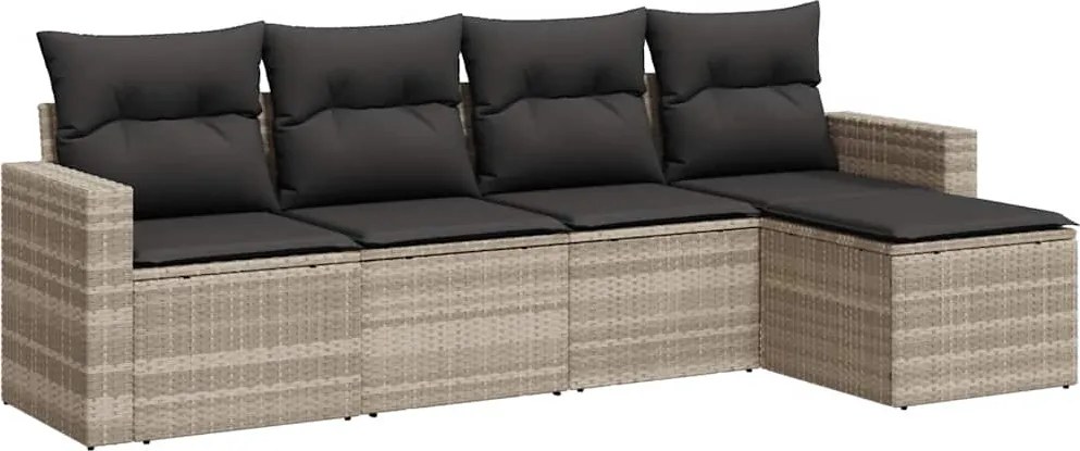 vidaXL 5 részes világosszürke polyrattan kerti ülőgarnitúra párnákkal