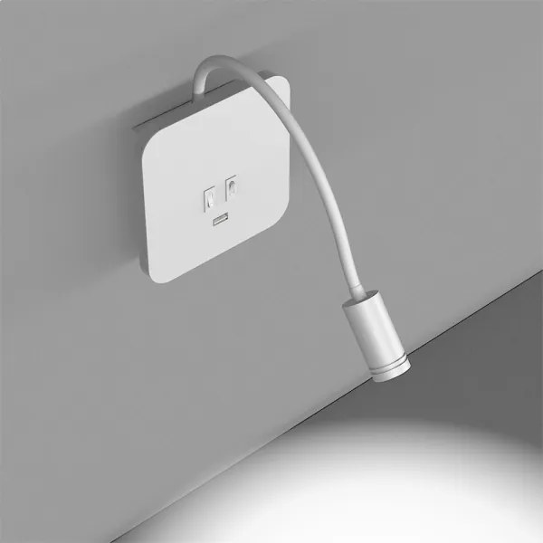 Hajlítható fali lámpa USB-porttal, BASE LED/8W + LED/2W/230V, fehér