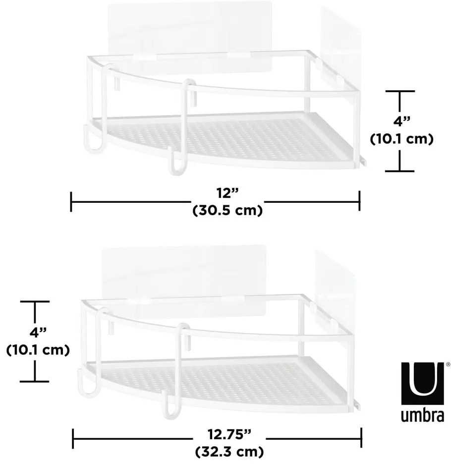 Fehér öntapadós acél fürdőszobai sarokpolc szett 2 db-os Cubiko – Umbra