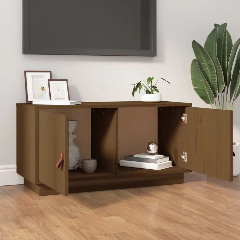 mézbarna tömör fenyőfa TV-szekrény 80x34x40 cm
