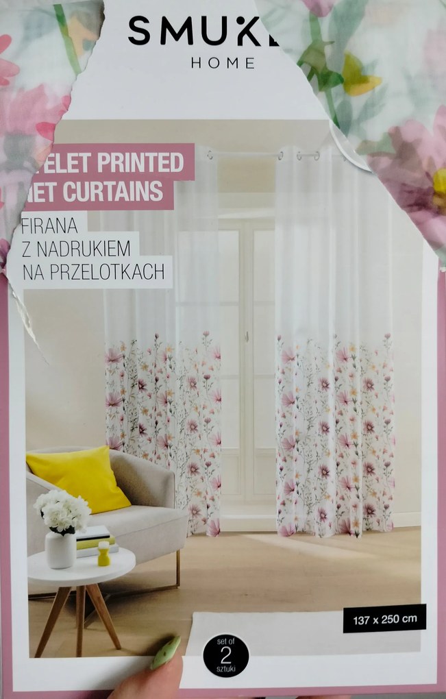 Függönyfüggöny 2db Smukee 137x250 fehér virágmintás 050