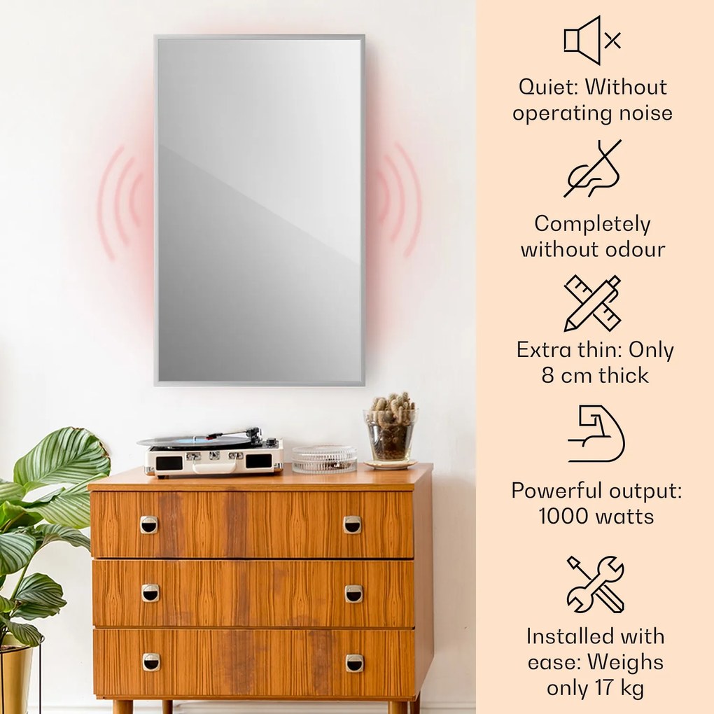 Klarstein La Palma 1000 smart, infravörös hősugárzó 2 az 1-ben, 120 x 60 cm, 1000 W, tükör elülső rész