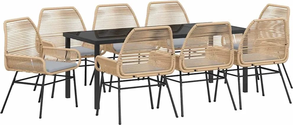 vidaXL Kert étkező szett párnával 9 pcs Barna polirattan