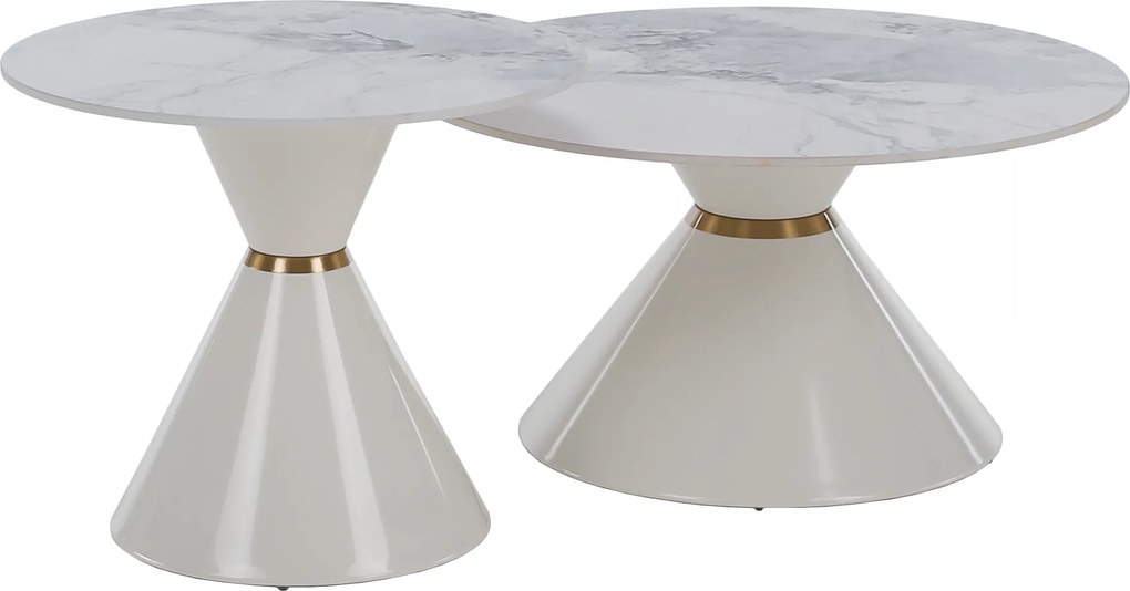 Dohányzóasztalok, 2 db-os szett, fehér márvány/fehér/arany, acél, MABUZ