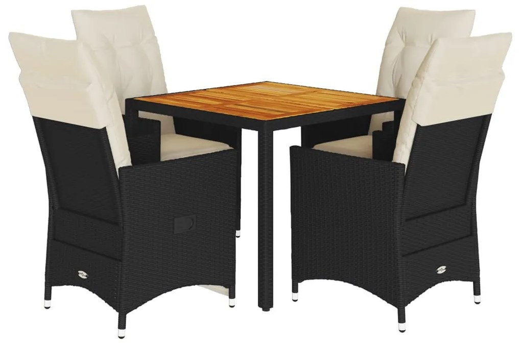 5 részes fekete polyrattan kerti étkezőgarnitúra párnákkal