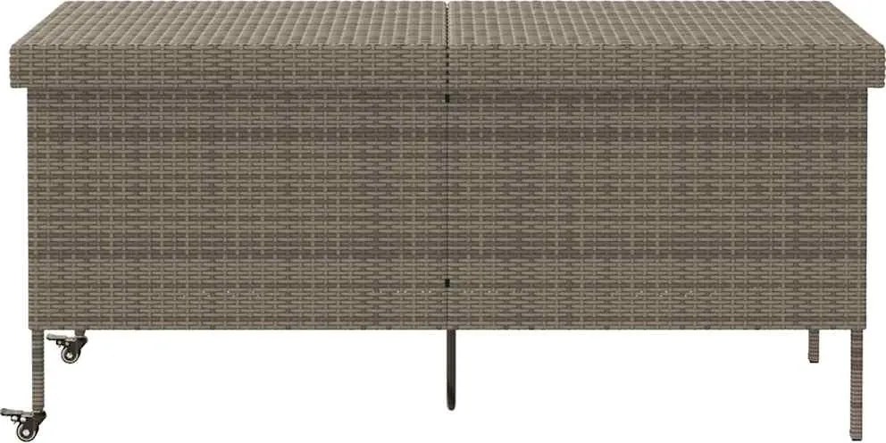 Szürke Polyrattan Kerti Tárolóláda Kerekekkel 160X55X75 Cm